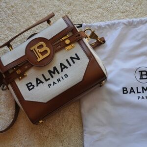 Balmain B-Buzz 23 Canvas and Leather Foldover Top Tote Bag